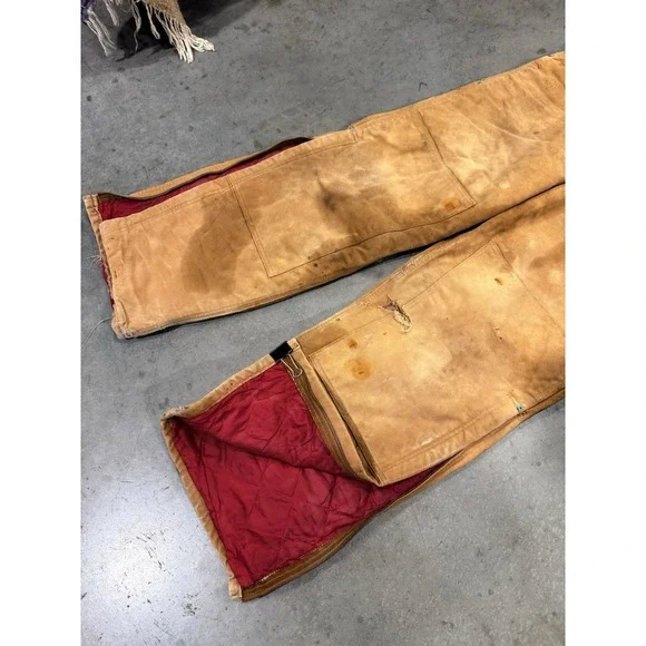 Vintage Carhartt Double Knee Insulated 38x32 Duck Canvas Overalls Distressed - Picture 3 of 13